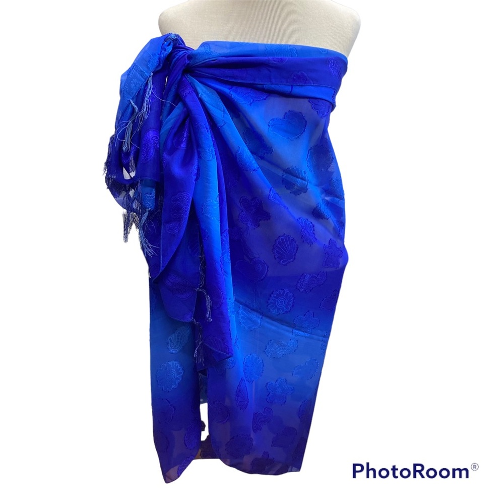 Rima Beach Scarf Sarong Swim Wrap 66X42 Blue Seahorse Shell Etc. Beachy Vibrant